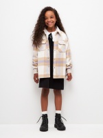 Куртка-рубашка в клетку для девочек (бежевый, 128) Sela  фото, kupilegko.ru